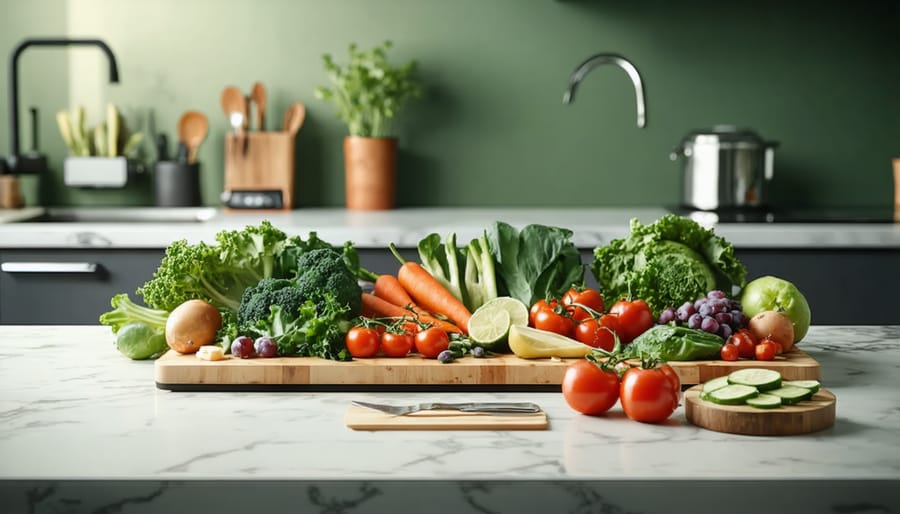 Person using smartphone for financial planning at kitchen table with receipts