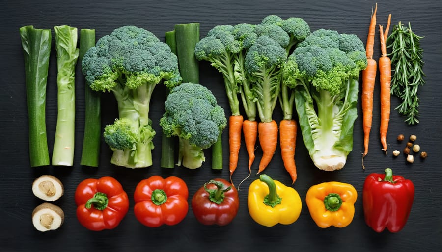 Fresh vegetables arranged on cutting board with Canadian money showing grocery costs